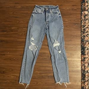 ripped high rise jeans